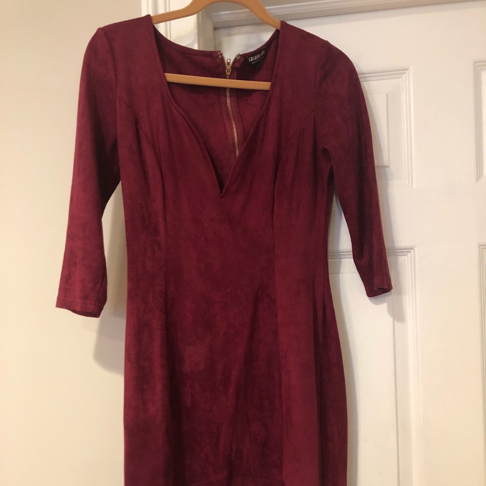 Burgundy Suede Mini Dress from Fashion Nova
